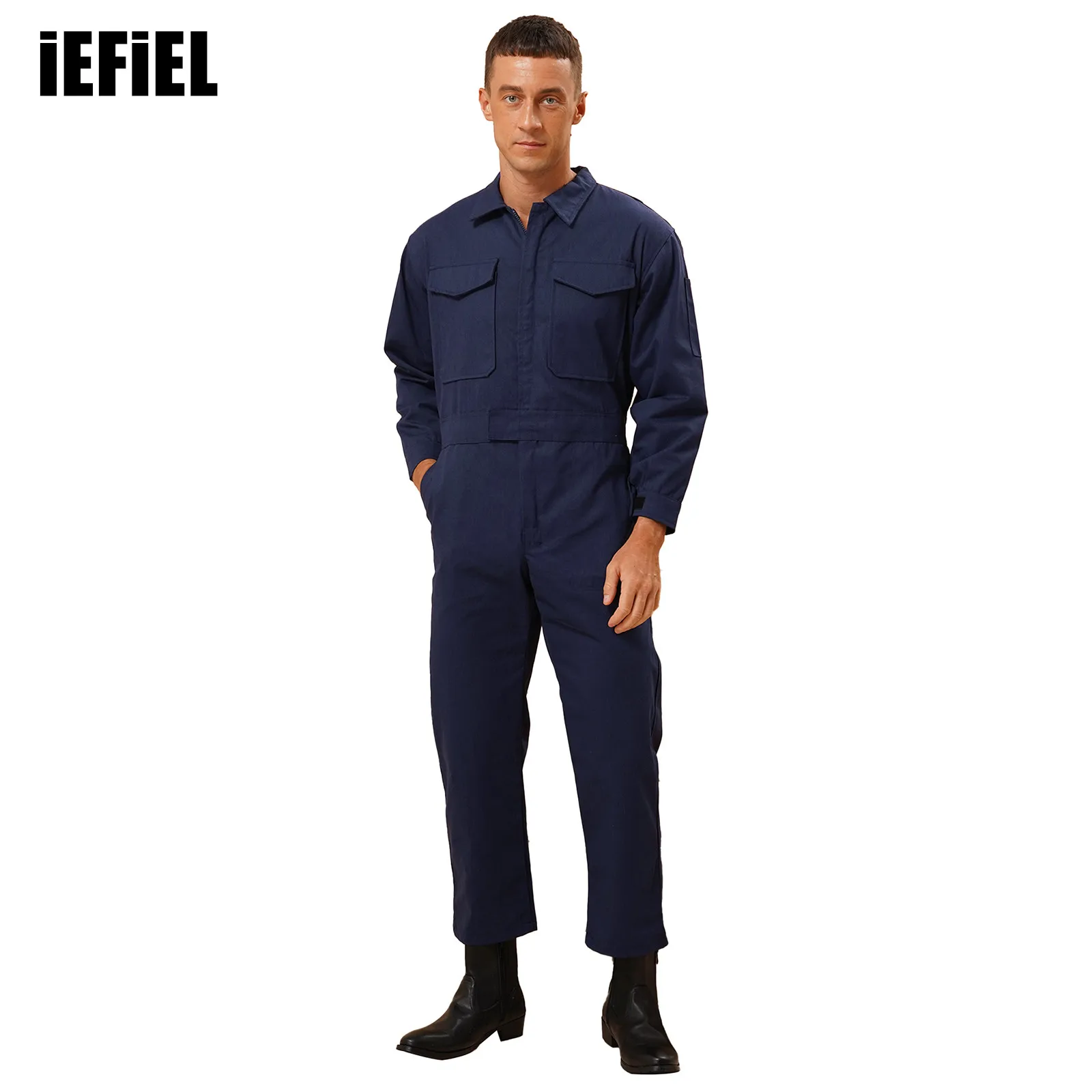 Mens Zip-Front Coverall Flame Work Coverall Jumpsuit Long Sleeve Resistant Multiple Pockets for Routine Work Halloween Cosplay