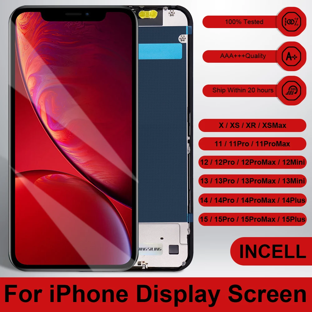 PINGSILING AAA+++ Screen For iPhone X XR XS MAX 12 13 Mini 14 15 11 Pro Max Plus INCELL Display 3D Touch Screen 100% Testing