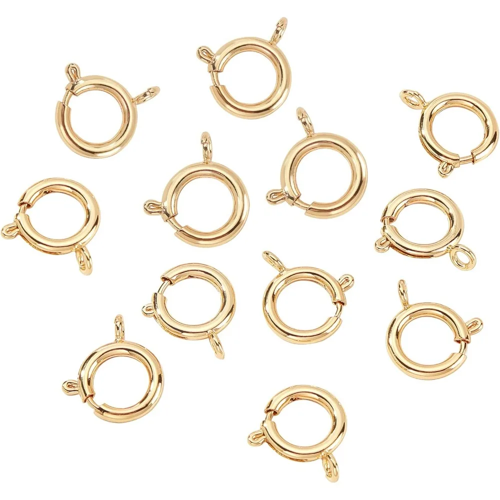 Spring Ring Clasps, 18K Gold Round Clasps 12pcs Long-Lasting Plated Jewelry Clasps Open Spring Ring Clasp Connector Findings