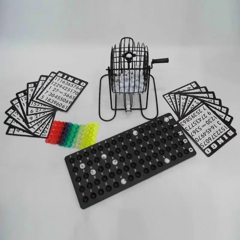 Bingo Set 75 Balls Traditional Lucky Lotto Game Family Lottery Draw Machine with Cage Number Cards for Indoor Outdoor Party Show