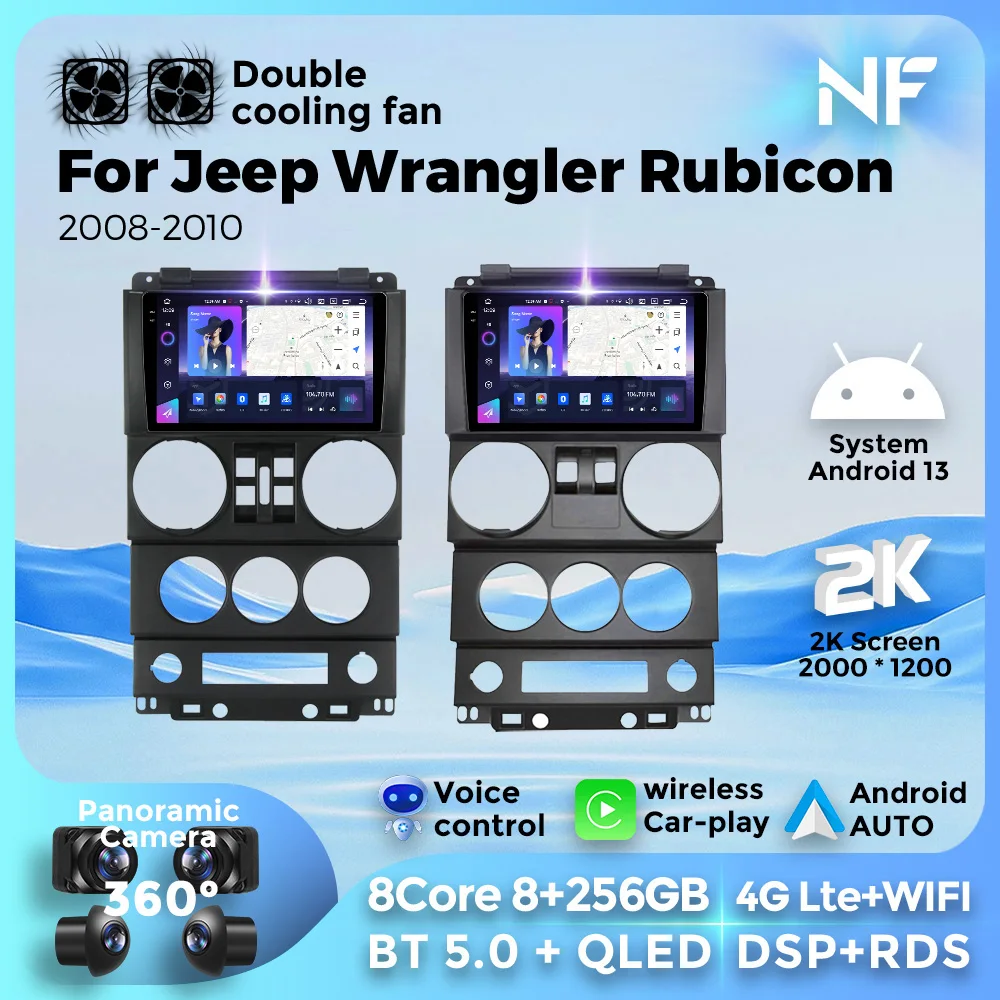 For Jeep Wrangler Rubicon 2008-2010 Android 13 Car Radio Multimedia Video Player Navigation GPS For BT5.0 4G WIFI 8 Core 8+256G