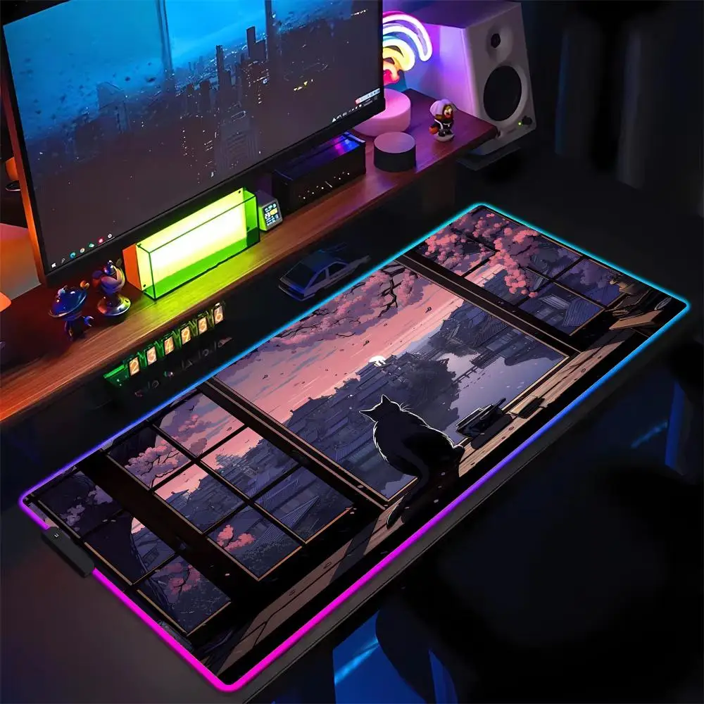 

RGB коврик для мыши Urban Sunset Illustration светодиодный игровой коврик, резиновый противоскользящий настольный коврик, аксессуары для геймера, игровая клавиатура, коврик для мыши