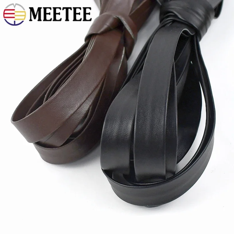 5Meter Meetee 4-50mm Soft Flat PU Leather Cord String Rope DIY Punk Necklace Bracelet Jewelry Make Garment Bags Edge Accessories