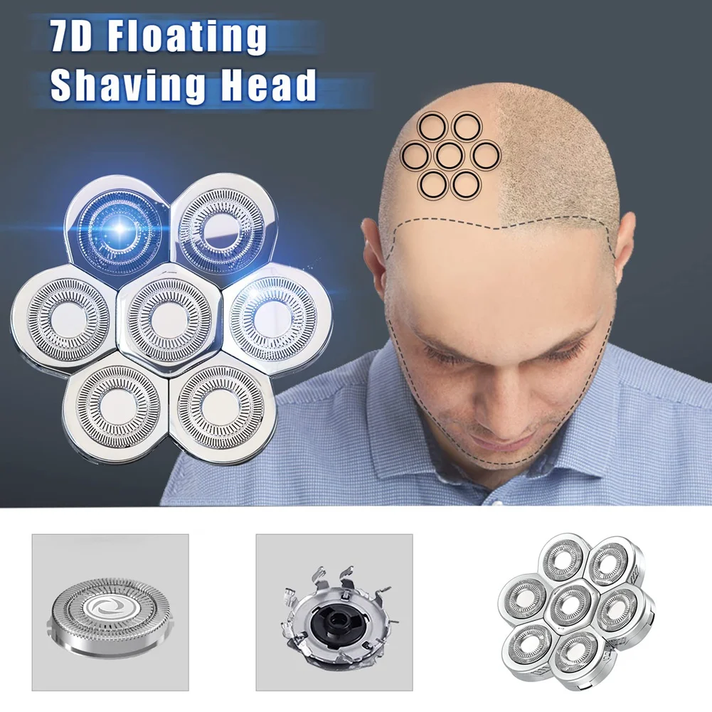 shaver head7D Electric Shaver Replacement L Waterproof Blade Flexible Cutter Floating Face Beard Shaver Blade