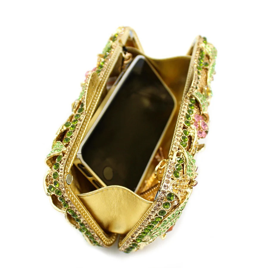 Crystal Evening Clutch Women Luxury Boutique Sparkling Diamond Flower Shape Purses Handbags Wedding Party Chains Shoulder Bags