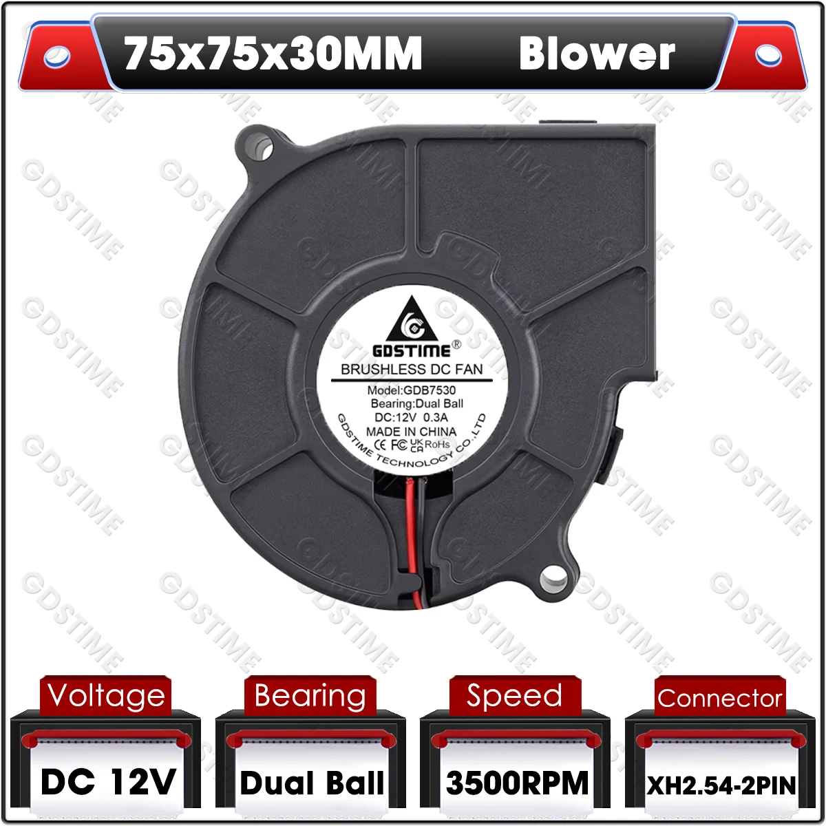 Gdstime 7530 Radialventilator DC 5 V 12 V Gebläse 24 V 7 cm Dual Ball Radial Radialventilator USB-Durchflusskühler Luftkühler Ventilator Mini-PC-Ventilator