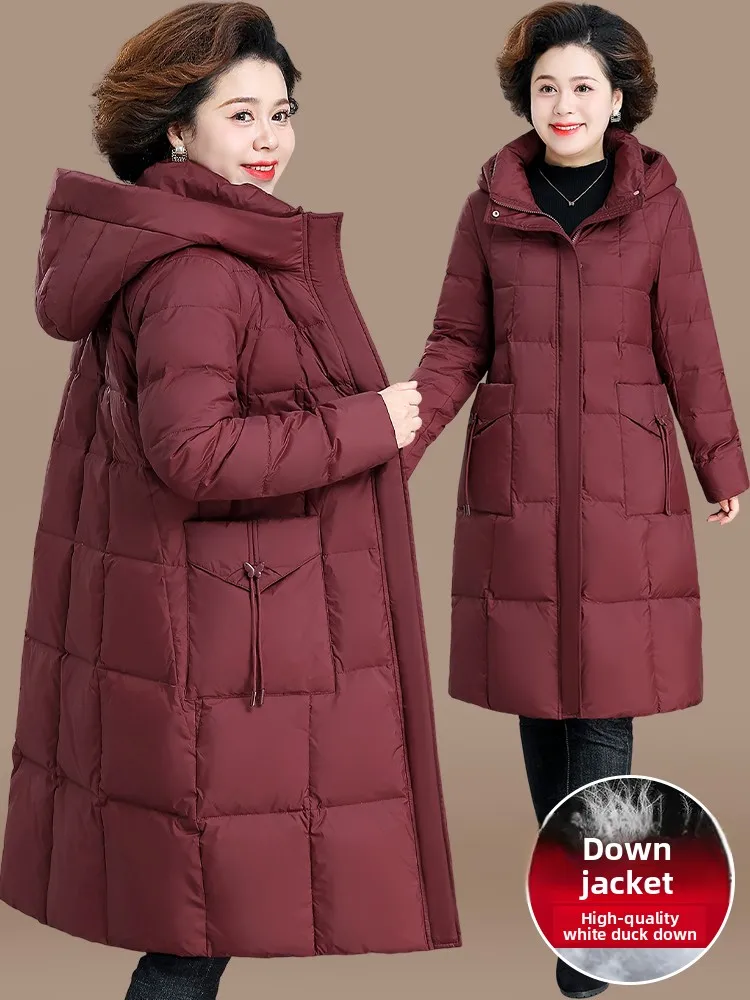 

Red Thiened Mid-Length down Jaet for Women Middle-Aged And ly Faionable Winter Coat Korean Sle Loose Fit