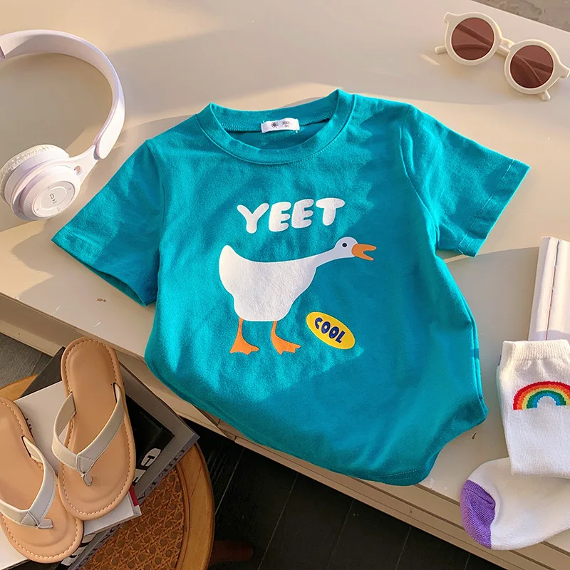 

Модная детская футболка с короткими рукавами с героями мультфильмов, летняя одежда 2025 года, свободная повседневная детская одежда, топы, футболки, детские футболки для мальчиков