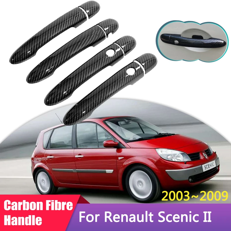 Couverture de Poignée de Porte en Fibre de Carbone, Autocollant de Décoration pour Renault Scenic 2 