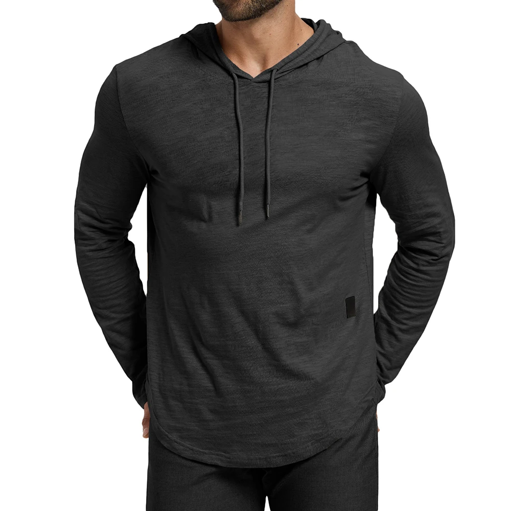 Herren Baumwoll-Langarmshirt Modisches Kapuzendesign Lässiger Slim Fit Einfarbig Atmungsaktiv Leichtgewichtig Klassische Oberteile
