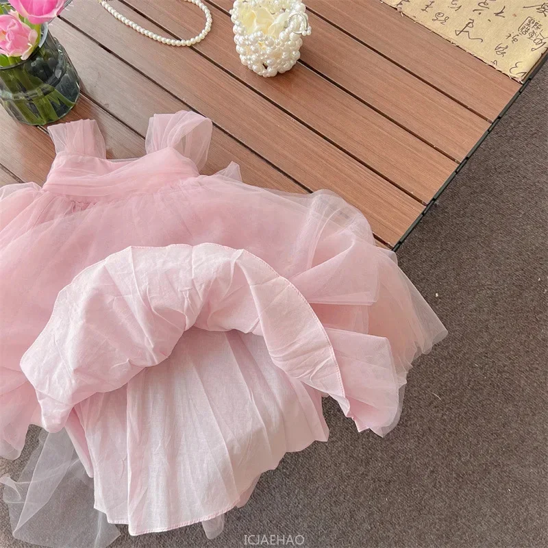 

Pink Girls Birthday Princess Dress Children Clothes Costume Bow Tutu Gown Dresses Wedding Lace Pageant Outfit Kids Party Clothes