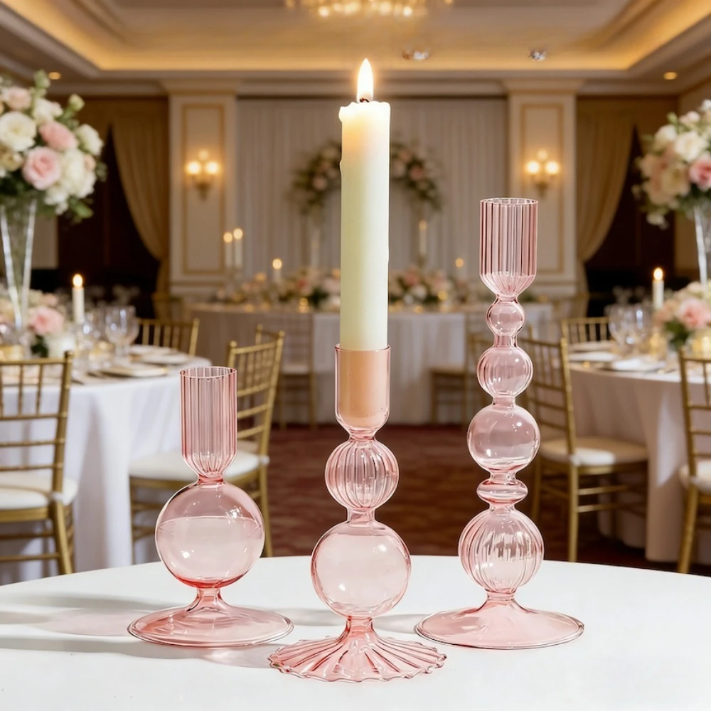 3pcs Creativity Glass Candle Holder Colored Romantic Desktop Candlestick Ornament Wedding Decorations Dinner Parties