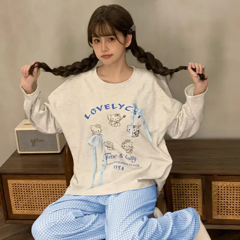 

Hot Kawaii Anime Print Women Pajama Girl Sweet Cartoon Sleepwear Student Cotton Home Wear New Warm Fashion Long Sleeves Trousers