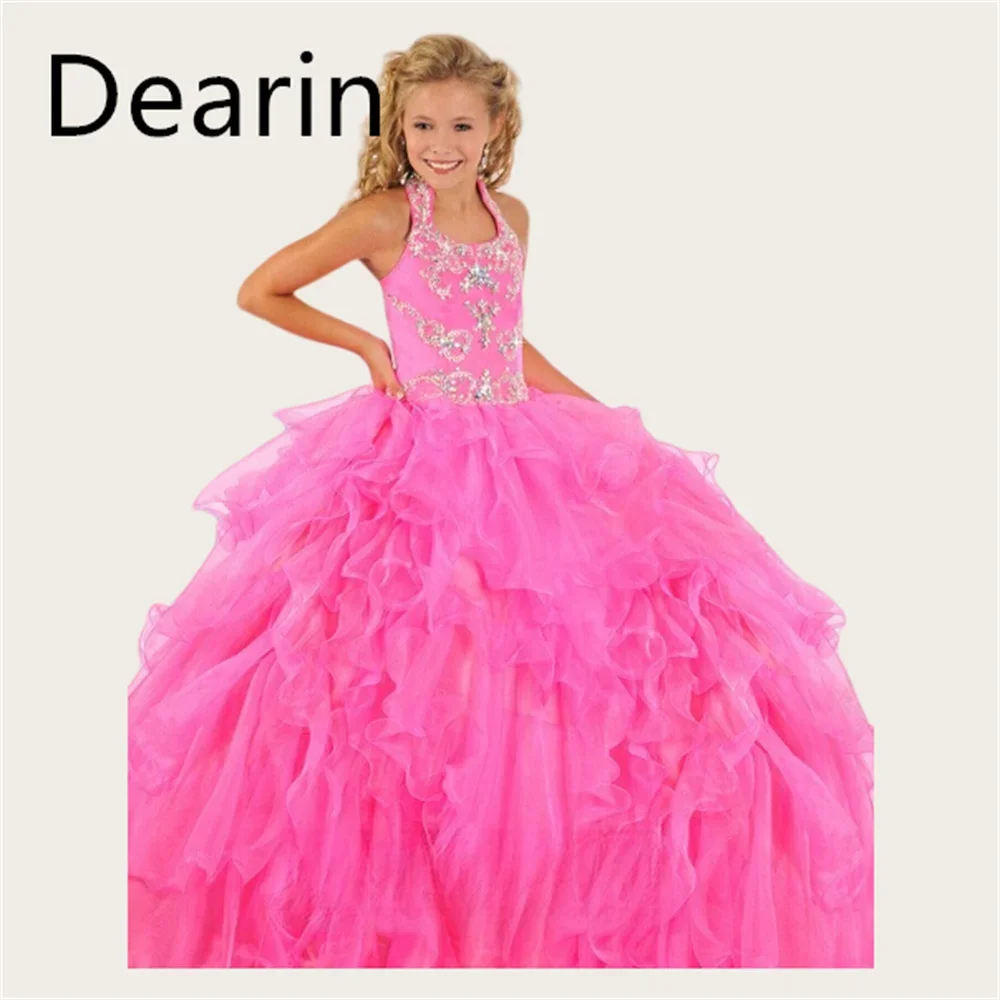 

Customized Flower Girl Dress Dearin Halter A-line Floor Length Skirts Dresses