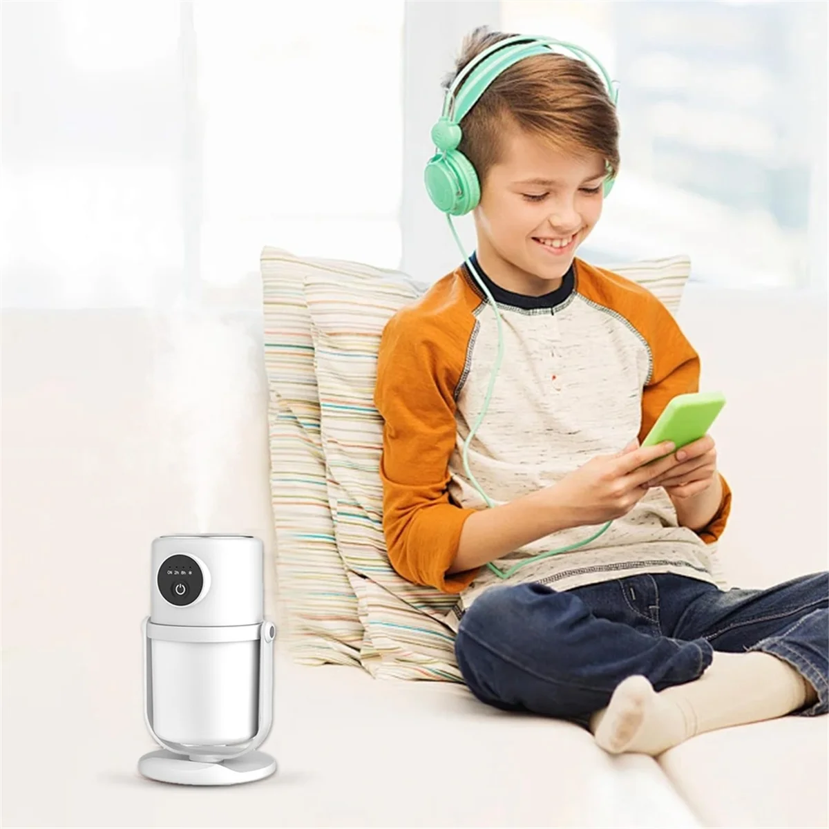 Smart Home Large Capacity Atomizer USB Silent Night Light Small Air Purifying Humidifier,Creamy-White