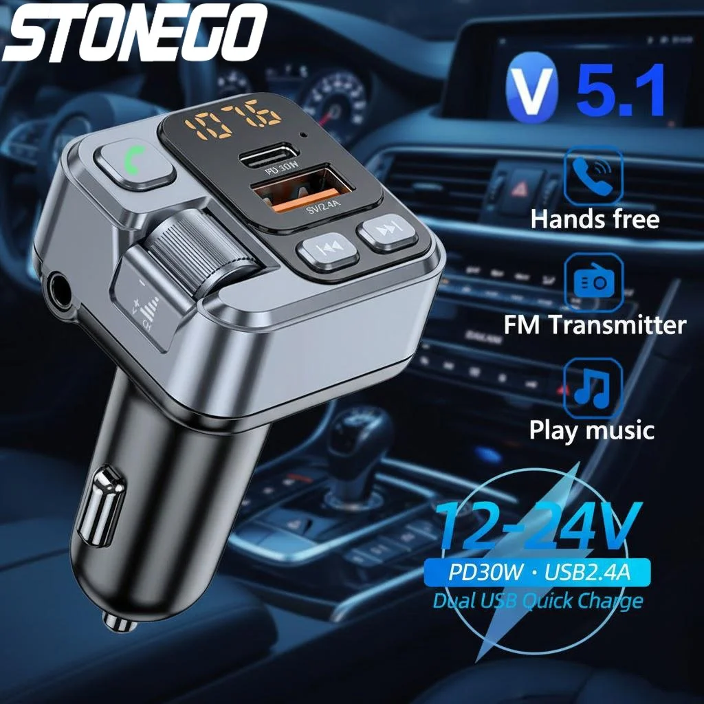 

Car Bluetooth USB Receiver Fast Charging Adapter with Digital Display FM Transmitter for Mobile Phones PD30W