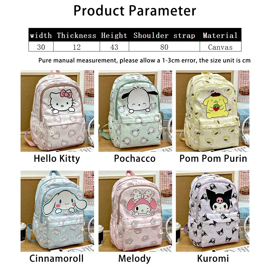 Sanrio hello kitty mochila grande capacidade kuromi cinnamoroll bonito meninos meninas dos desenhos animados lona mochila material escolar