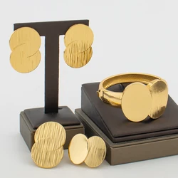 Trend Gold Color Jewelry Set for Women Weddings Engagement Clip Earrings and Bangle Ring 3Pcs Set Elegant Bridal Jewellery Gifts