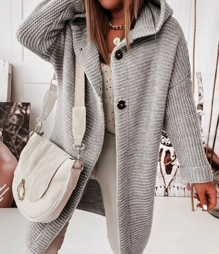 Hooded Cardigan 2024 Spring Knitted Women Khaki Pink Autumn Winter Elegant Long Outerwear Maxi Y2k Sweater Coat Soft Jacket