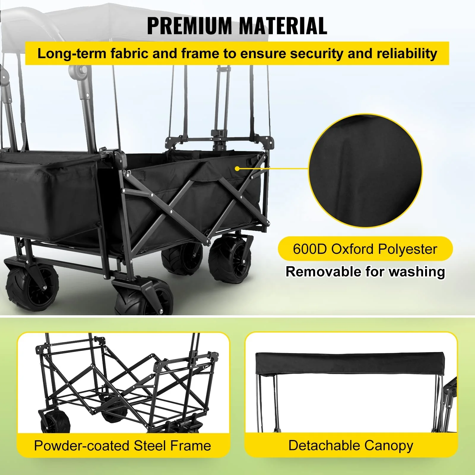 Outdoor Camping Folding Utility Fold Wagon Camping Cart Foldable Collapsible Cart Trolley With Canopy and Cup Holder view 3