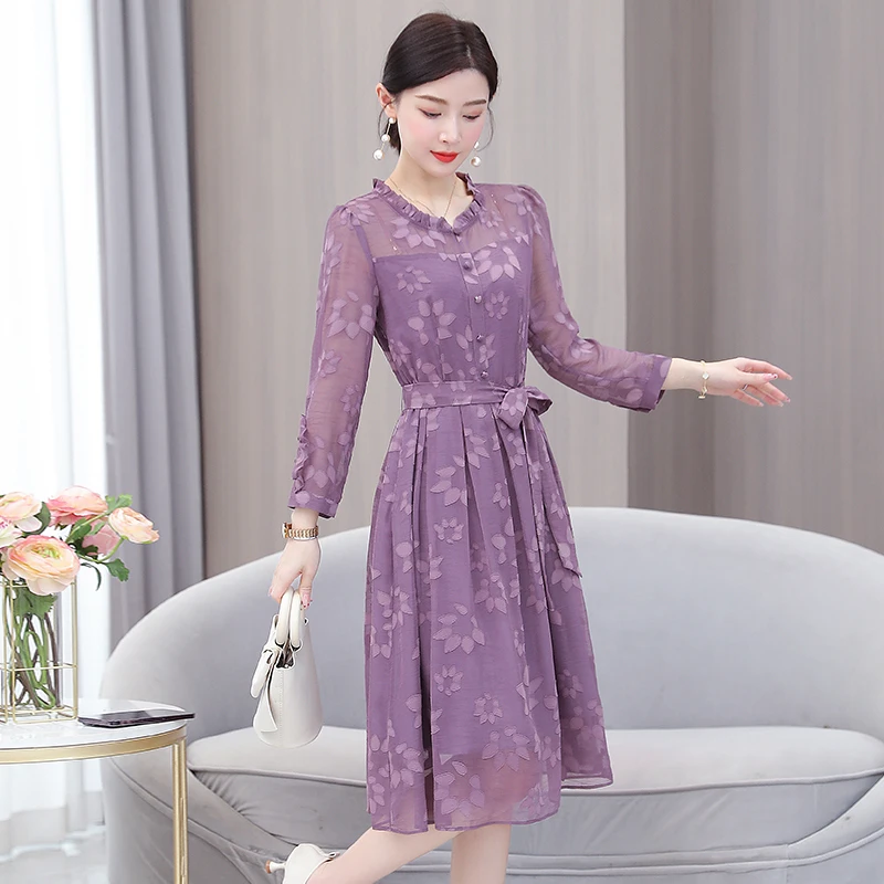 2023 New Colorful Dress Women's Autumn Retro Design Long sleeved Knee length Dress French Loose Tight Holiday Party Vestidos