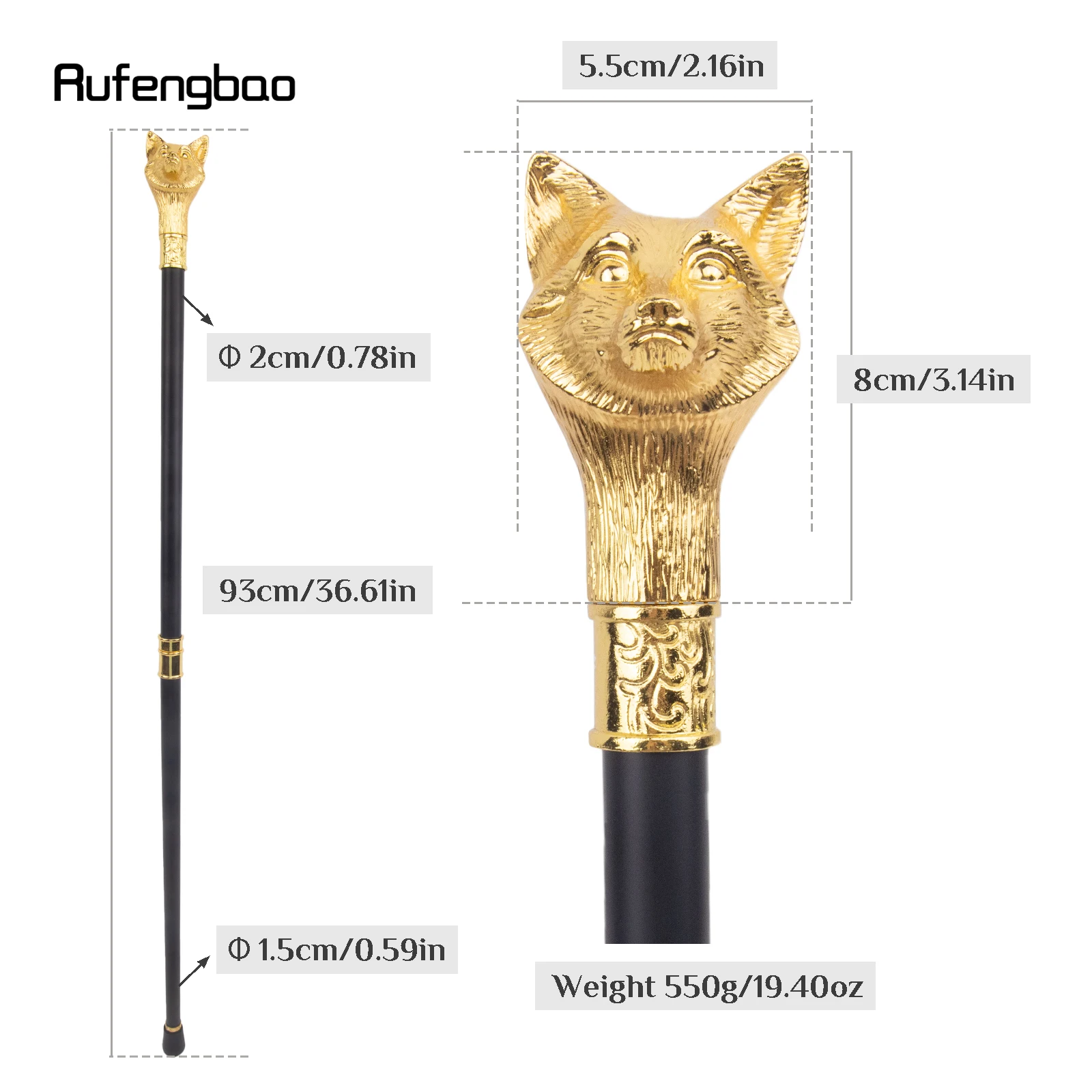 Golden Wolf Fashion Walking Stick bastone da passeggio decorativo Cospaly Vintage Party bastone da passeggio alla moda Crosier 93cm