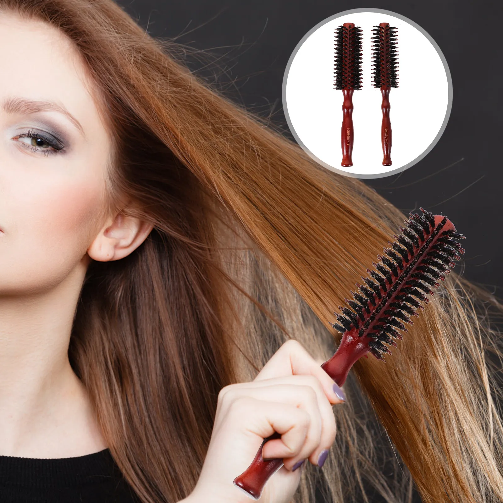 

2Pcs Natural Boar Bristles Hair Brush Ergonomic Wood Handle for Styling Curling Drying Sizes Round Comb Hair Brush for Women