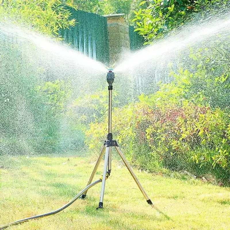 Rotating Tripod Sprinkler Stainless Steels Automatic Rotating Sprinkler Irrigators Portable 360 Degree Watering Nozzle