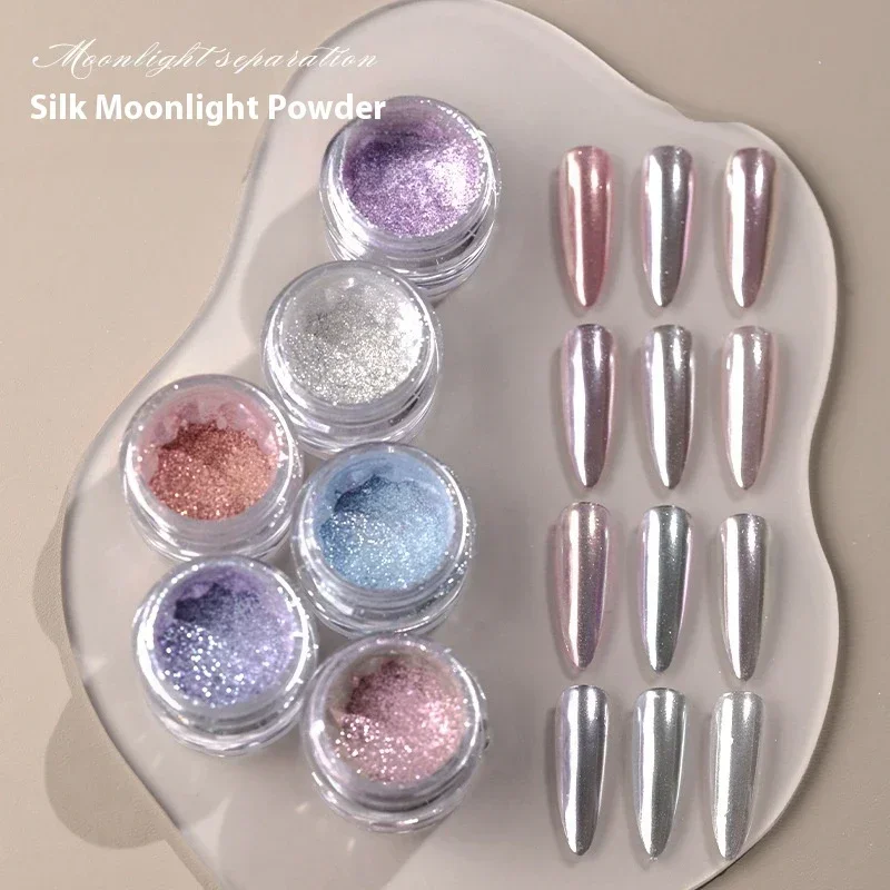 6 Color/set Moonlight Aurora Nail Glitter Chameleon Powder Bright Mirror Effect for Manicure Nail Art Design Pigment Dust