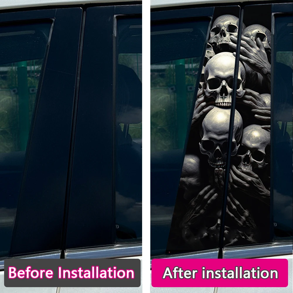 Skull death's head B-pillar Sunscreen DIY Auto Center Column Cover Scratches Car Stickers Cartoon Decoration Accessories