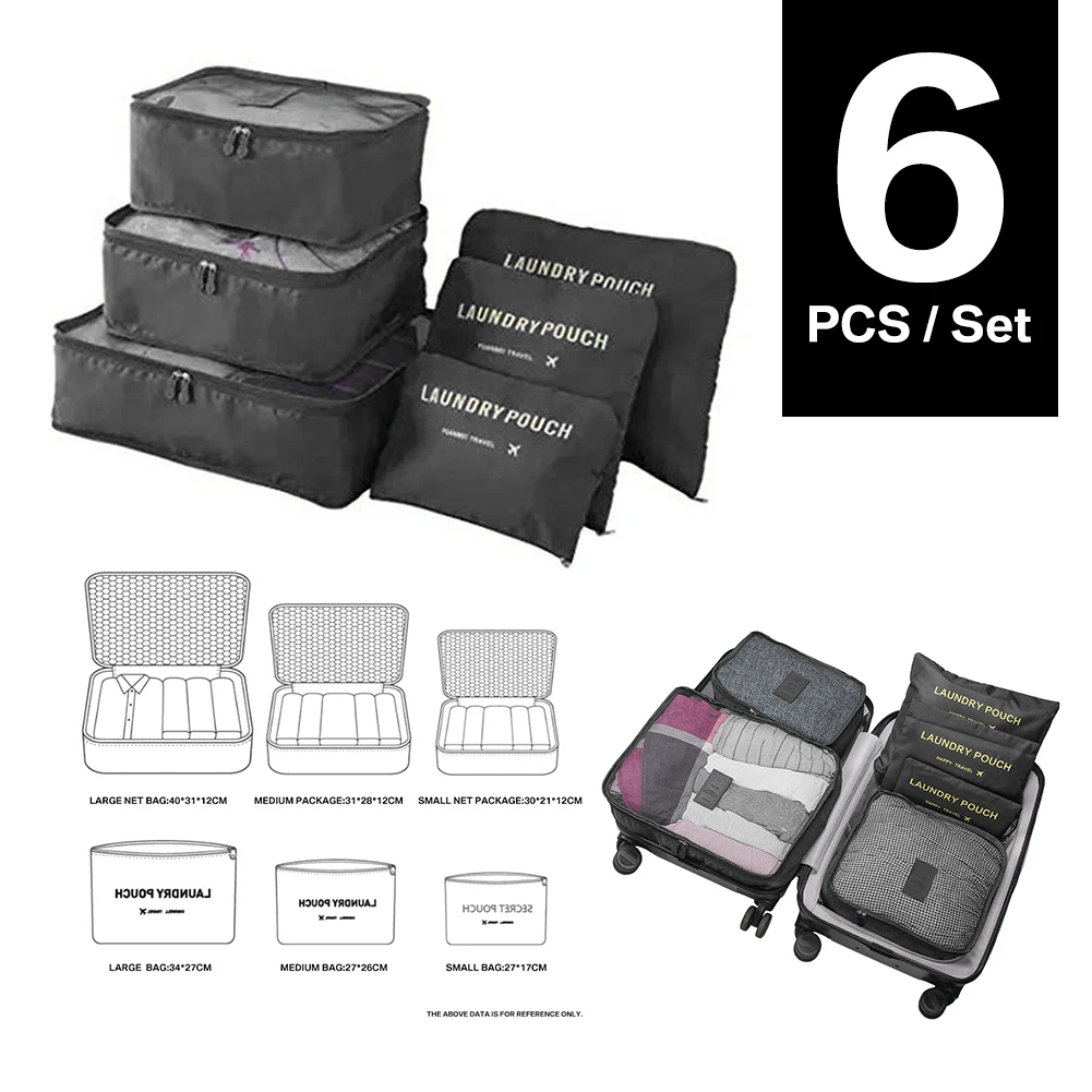 8/6 stücke Set Reise Lagerung Tasche Große Kapazität Gepäck Kleidung Sortierung Organizer Koffer Beutel Fall Essentials Schuhe Verpackung Cube – Detail 6