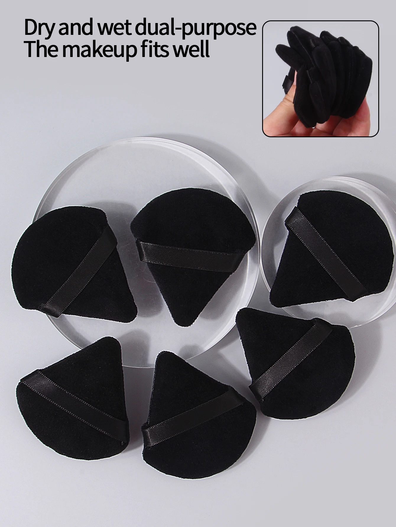 6PCS Black makeup sponge triangular powder puff, super soft, double-sided usable loose powder puff, portable honey powder puff