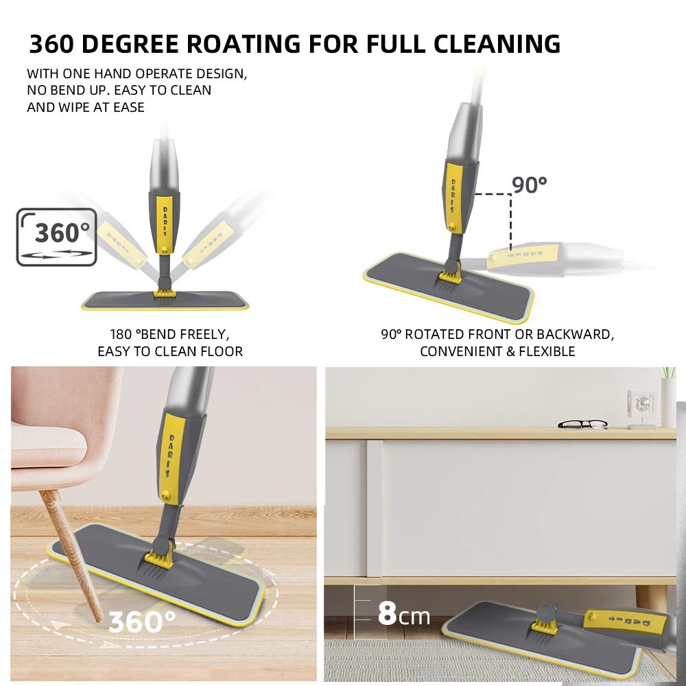 SDARISB 360° Rotating Spray Microfiber Mop For Floor Cleaning Magic Multifunction Floor Cleaning Brooms Mop With Reusable Pads