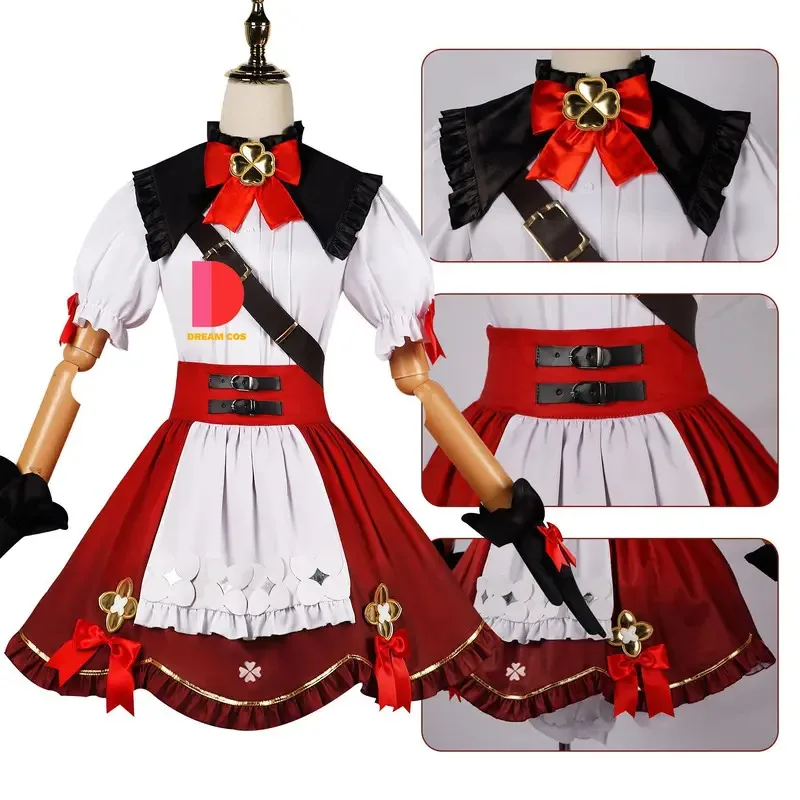 Genshin Impact Klee-Disfraz de piel para mujer, muñeca, vestido rojo de bruja, bolsa, traje de bruja pequeña, fiesta de juegos de rol de talla grande