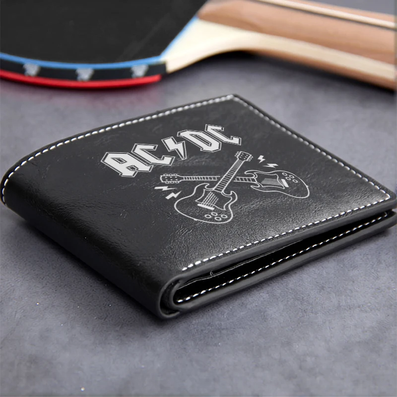 AC DC Logo Embossed PU Leather Wallet for Men Premium Lightweight Durable Compact Design Classic Rock Style