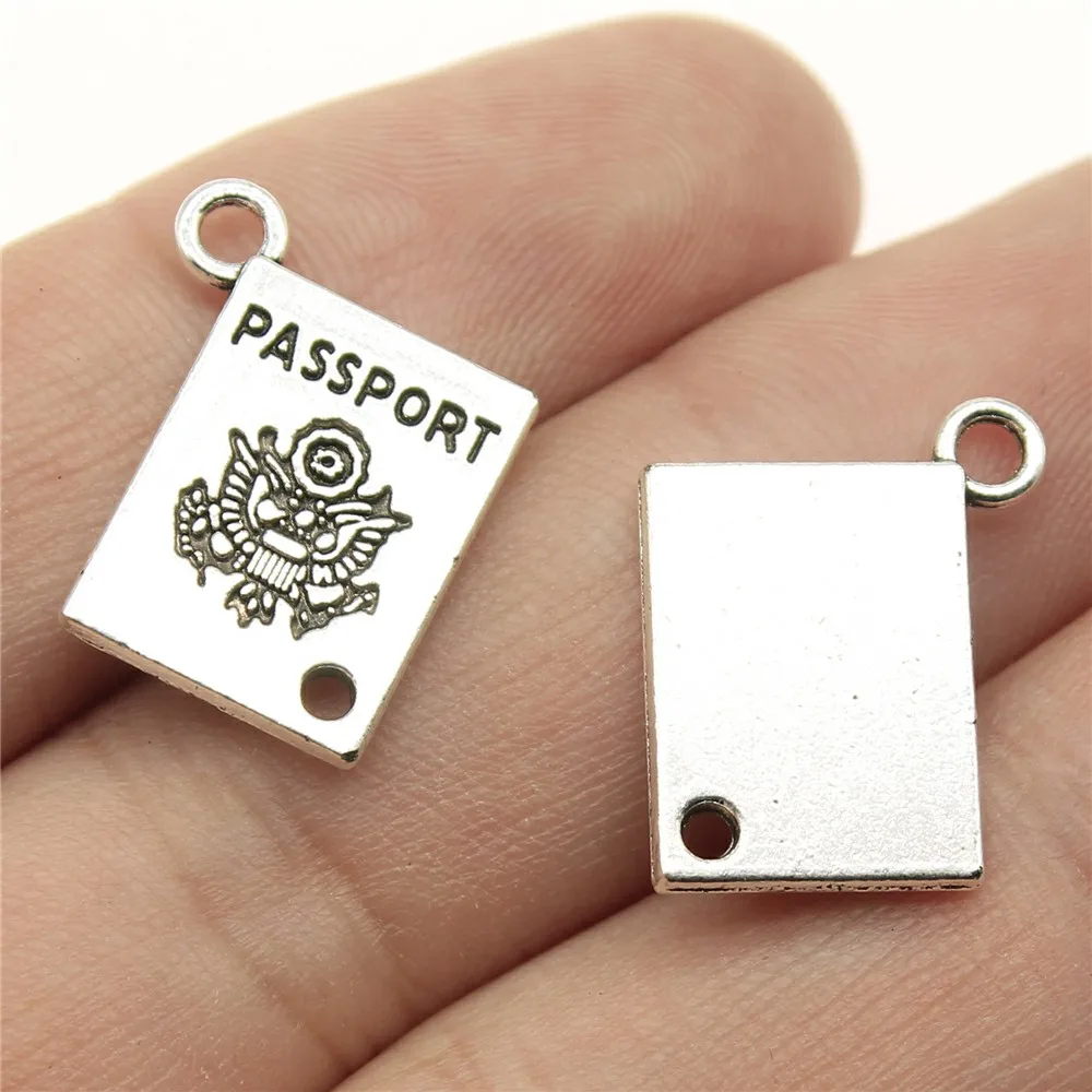 

Wholesale 100pcs/bag 19x15mm Passport Charms Wholesale Antique Silver Color Pendant Charms Wholesale Jewelry Findings