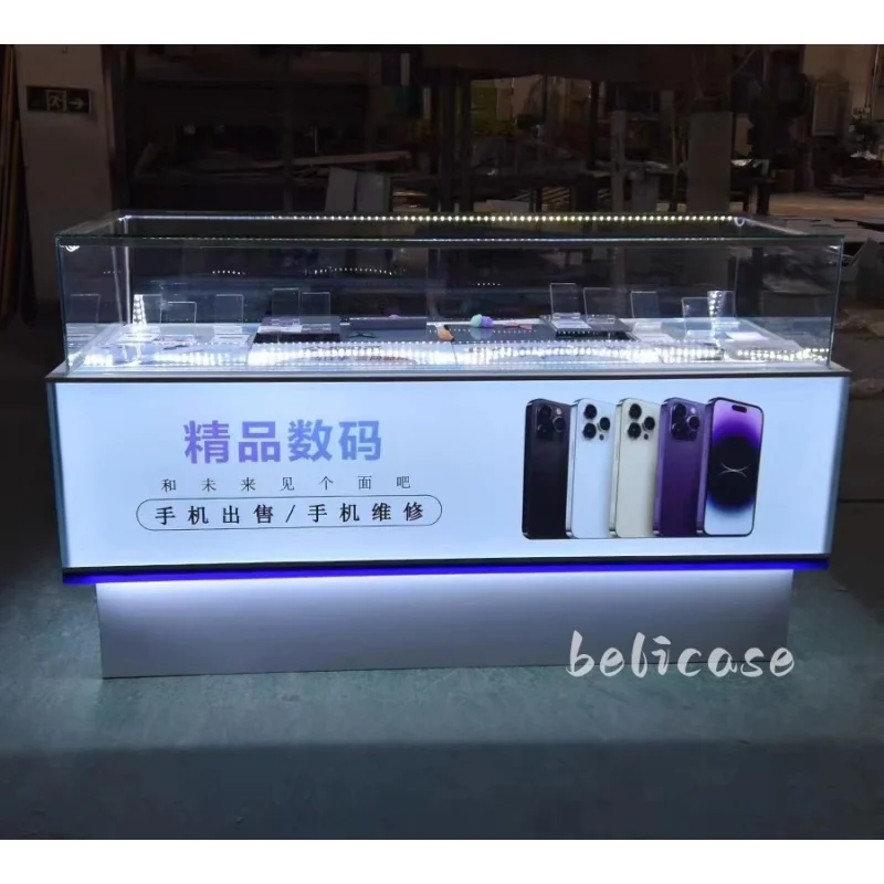 (Customized) high quality cell phone accessories shop furniture glass phone display cabinet counter mobile shop showcase design