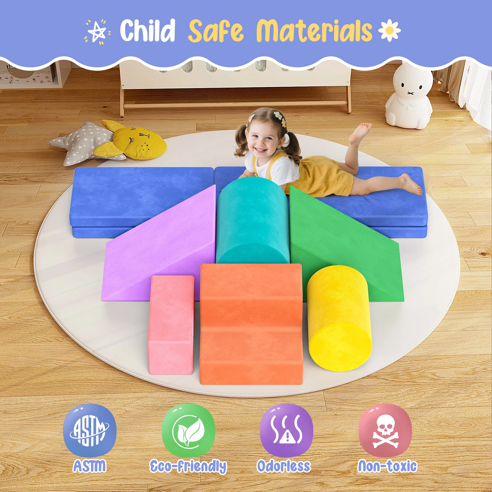 Set di 7 blocchi in schiuma per bambini piccoli, piscina di palline asciutte impilabile, kit da gioco leggero per palestra e parco giochi (palline non incluse)