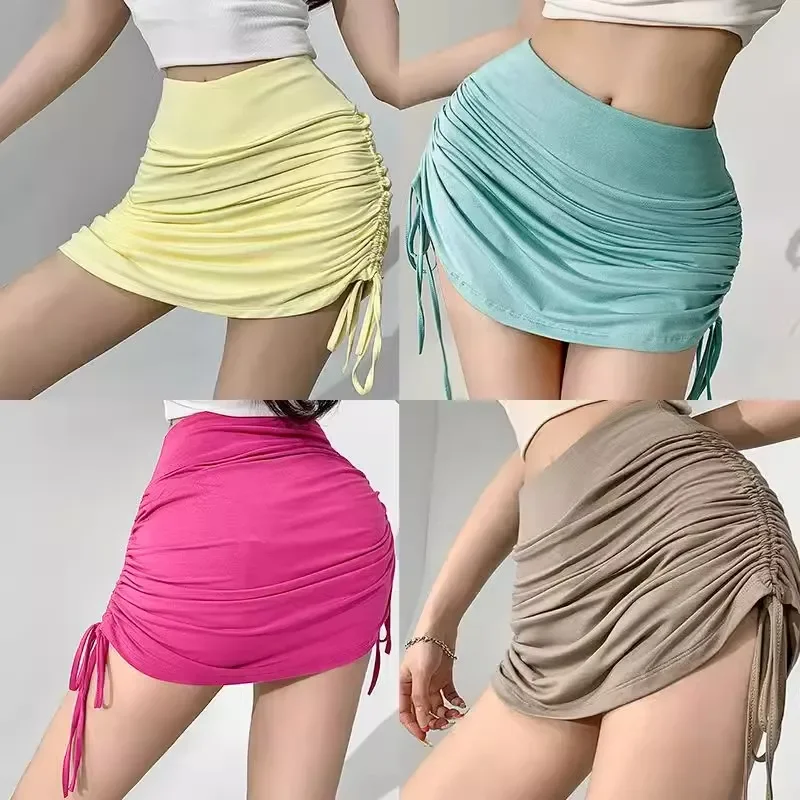 Candy Color Sexy Bandage Summer Skirts Women High Waist Elastic Mini Skirt With shorts Hot Club A Line Slim Bodycon Skirts Women