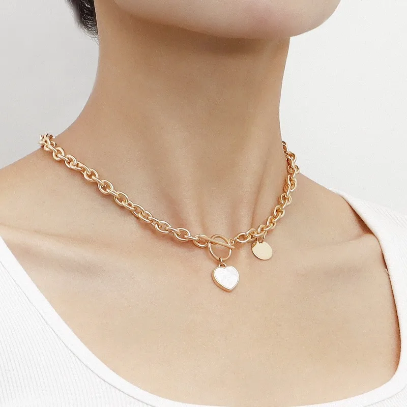 Heart White Mother of Pearl Pendant Necklace Bracelet OT Clasp Adjustable Luxury Choker for Women Sweater Chain Delicate Jewelry