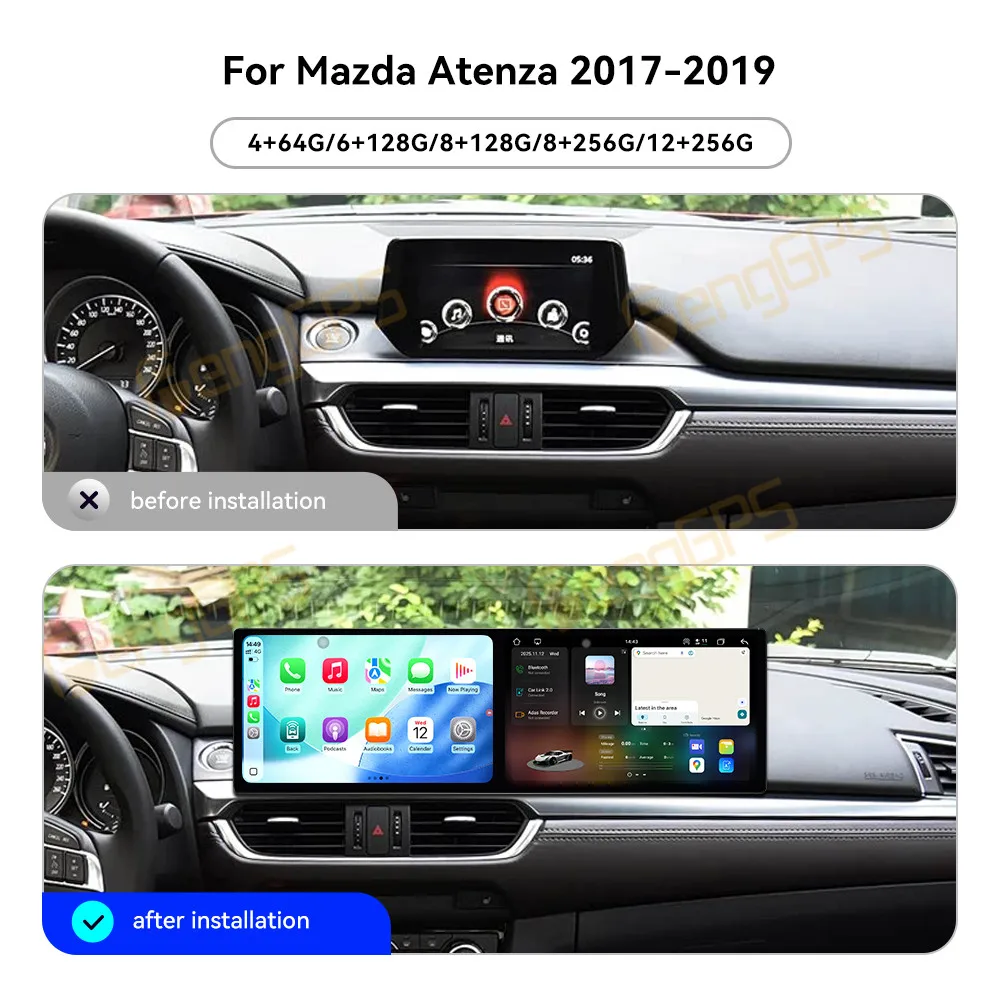 Dual 10.1" Screen Car Radio For Mazda Atenza 2017-2019 Android 15 Multimedia Player GPS Navigation Auto DSP Stereo Carplay Host view 2
