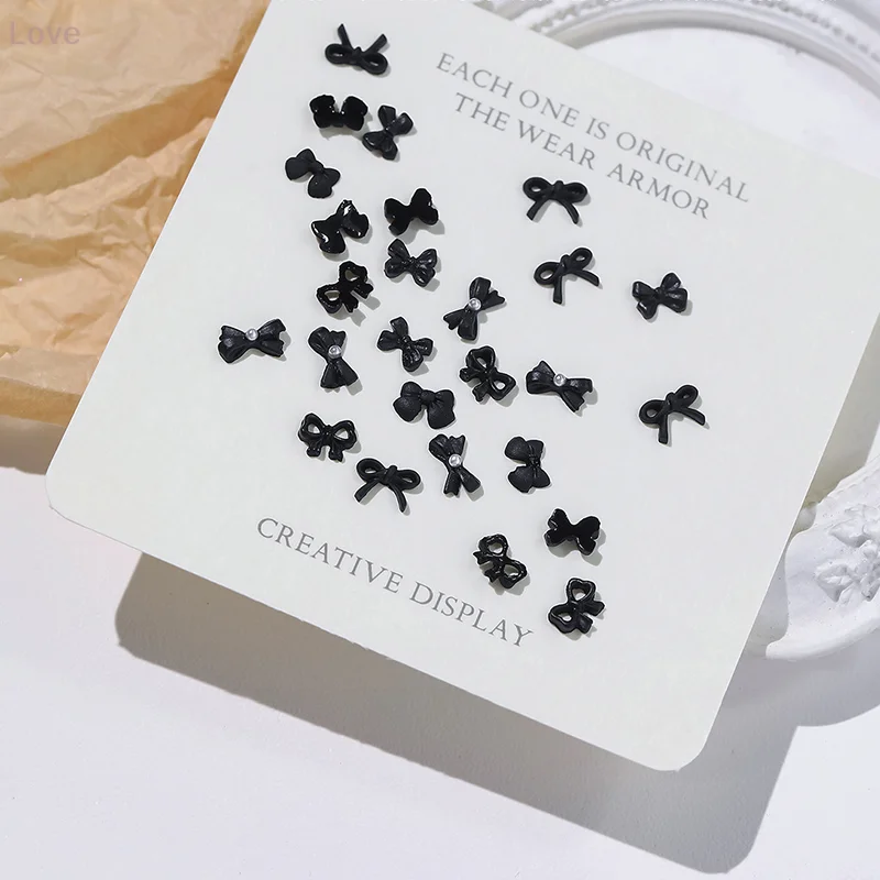 [L&P] 50 PCS Laços Pretos Encantos de Unhas Resina Mini Arco de Pérola Decorações de Arte de Unhas Artesanais DIY Imprensa em Unhas