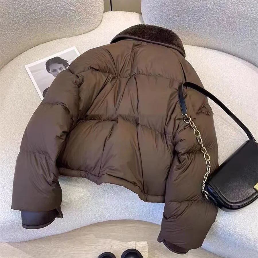Retro Patchwork Lapel Cotton Clothes Women's Autumn Winter Zipper Lightweight Padded Jacket Brown Loose Warm Quilted Coat
