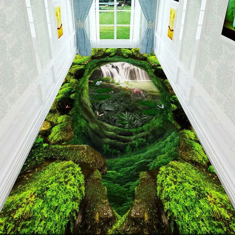 Modern 3D Landscape Style Non-slip Long Corridor Carpet Easy Clean Lint-free Long Runner Rug Decoration Doorway Stairs Floor Mat