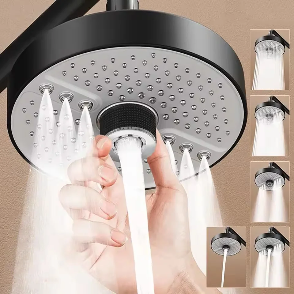 

175 мм потолочная насадка для душа высокого давления с большим расходом, 5 режимов, большая панель, водопад, надувной душ, аксессуары для ванной комнаты