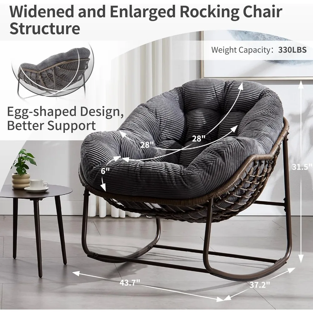 كرسي هزاز باباسان كبير الحجم للاستخدام الداخلي والخارجي مع وسادة مبطنة مخملية - هزاز مريح لمقعد البيض في الفناء #6