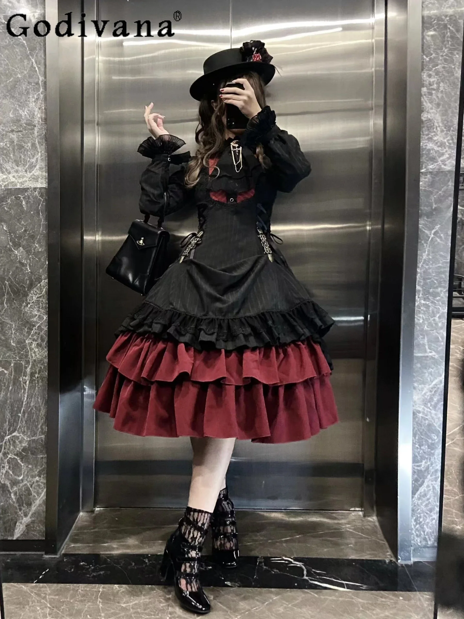 

Lolita Dress Spring Fall Winter Vintage Striped Elegant Goth Long Sleeve Op Party Princess Dress