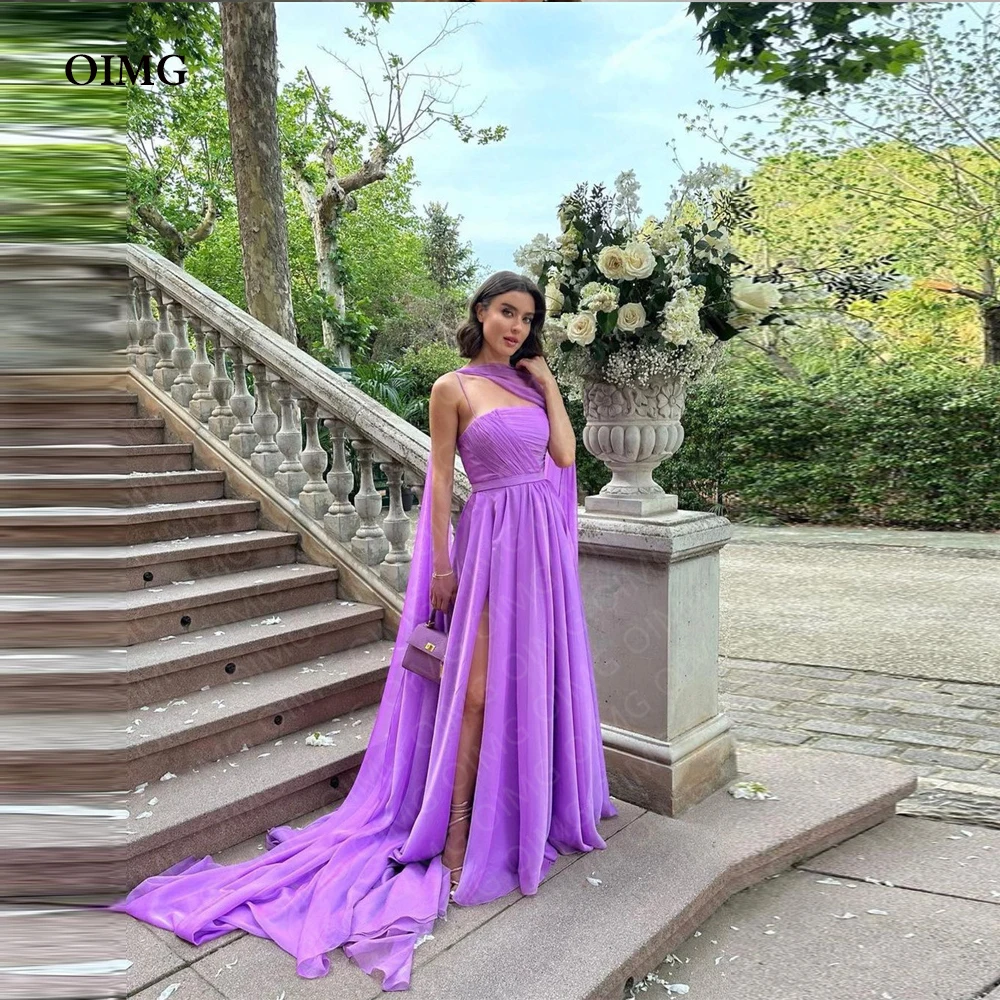 

OIMG Long Chiffon Long Formal Evening Dress Purple One Shoulder Beach Custom Color Event Prom Gowns Night Club Dress Vestidos