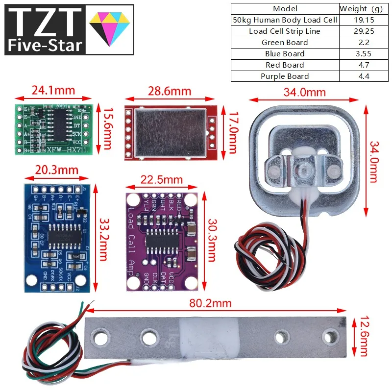 Load Cell 1KG 5KG 10KG 20KG HX711 AD Module Weight Sensor Electronic Scale Aluminum Alloy Weighing Pressure Sensor For Arduino