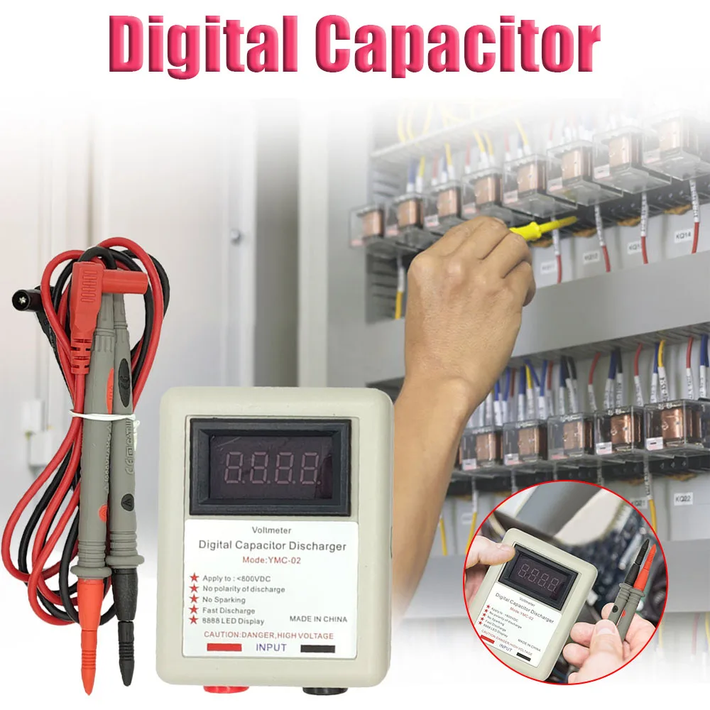 Digital Capacitor Fast Discharger Portable 800V High Voltage Discharging Tool Voltmeter Electronic Repair Display for Electronic